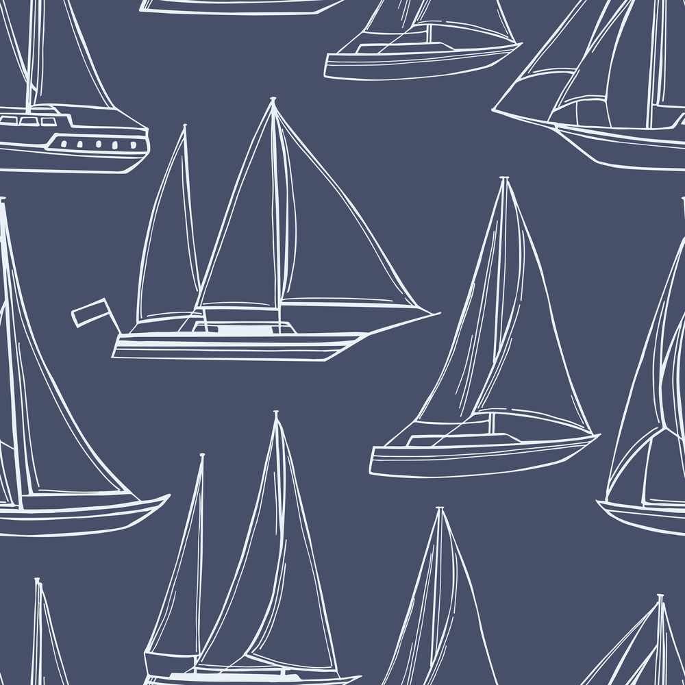 Vector seamless pattern with hand drawn yachts.. Yachts. Vector  pattern