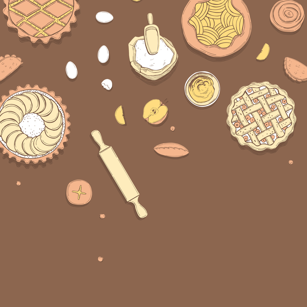 Hand drawn kitchenware  for baking pies. Vector background.. Kitchenware  for baking pies.  Vector  illustration.
