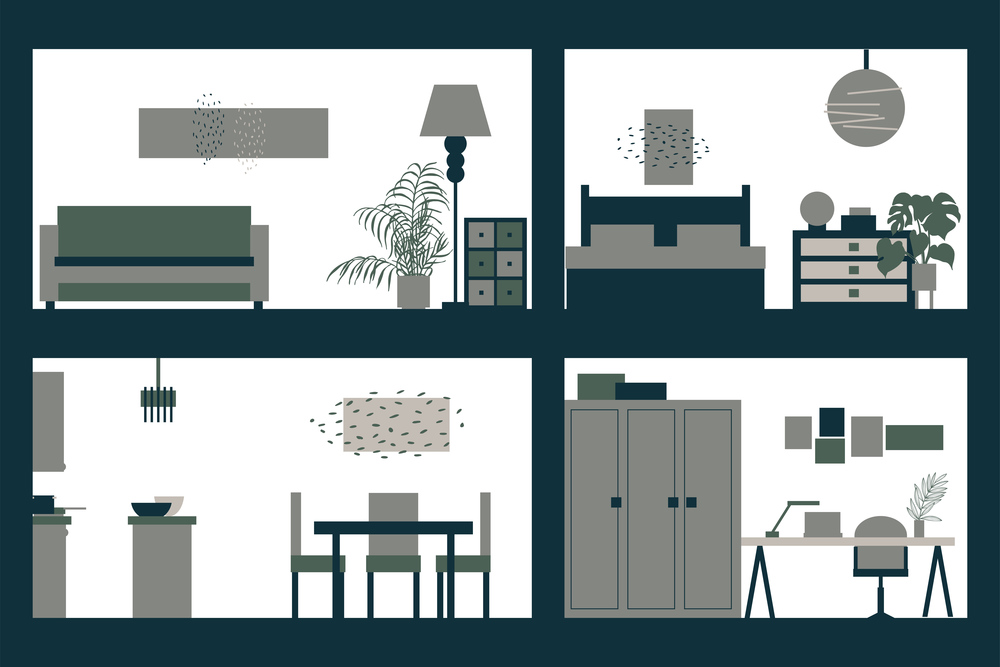 Apartment interior in cut.  Vector illustration.. House in cut. House interior.