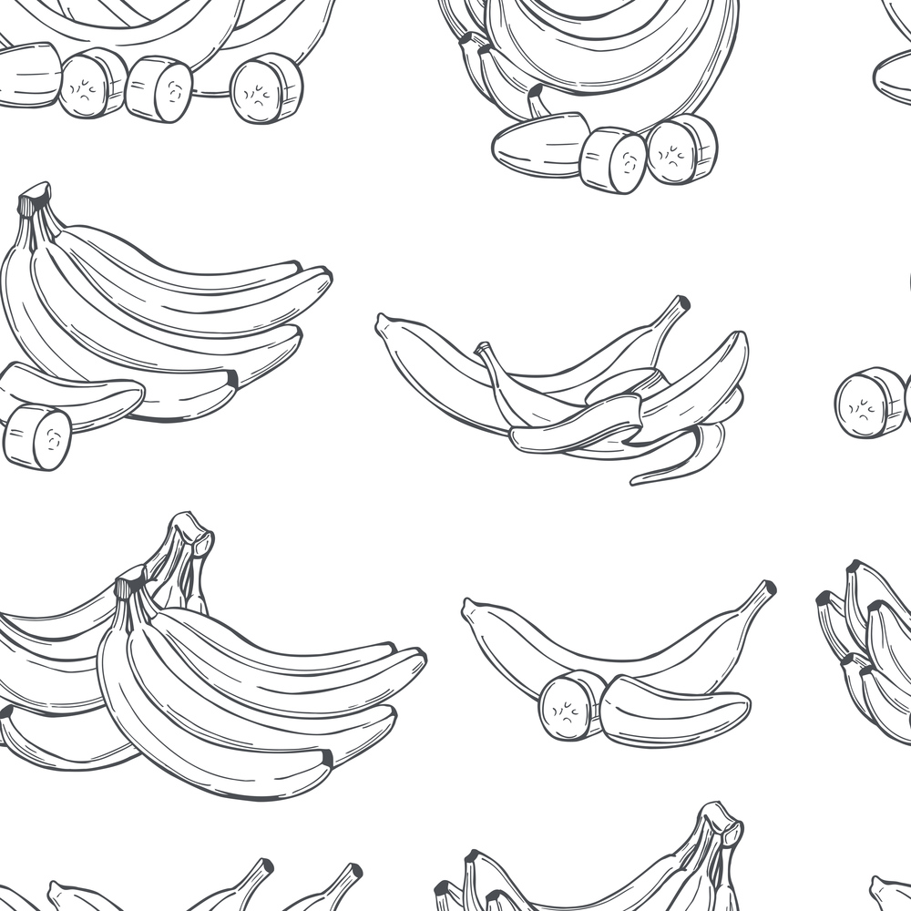 Hand drawn fruits. Bananas on white background.Vector  seamless pattern. . Bananas. Vector pattern.