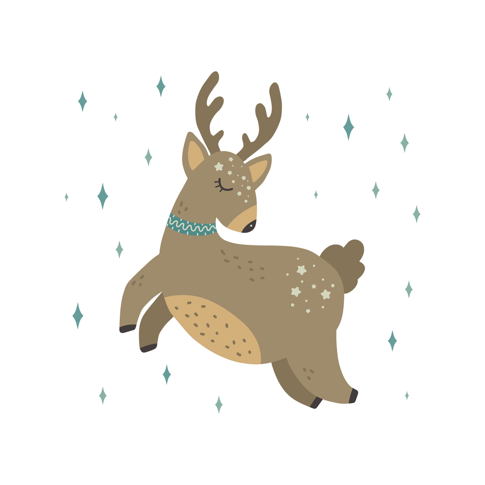 Cute christmas deer. Vector print in scandinavian style. Hand drawn vector illustration for posters, cards, t-shirts.. Cute christmas deer. Vector print in scandinavian style. Hand drawn vector illustration for posters, cards, t-shirts
