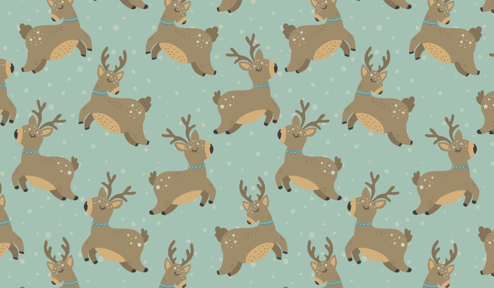 Christmas pattern with deers scandinavian hand drawn seamless pattern. New Year, Christmas, holidays texture for print, paper, design, fabric, background. Vector illustration. Christmas pattern with deers scandinavian hand drawn seamless pattern. New Year Digital paper