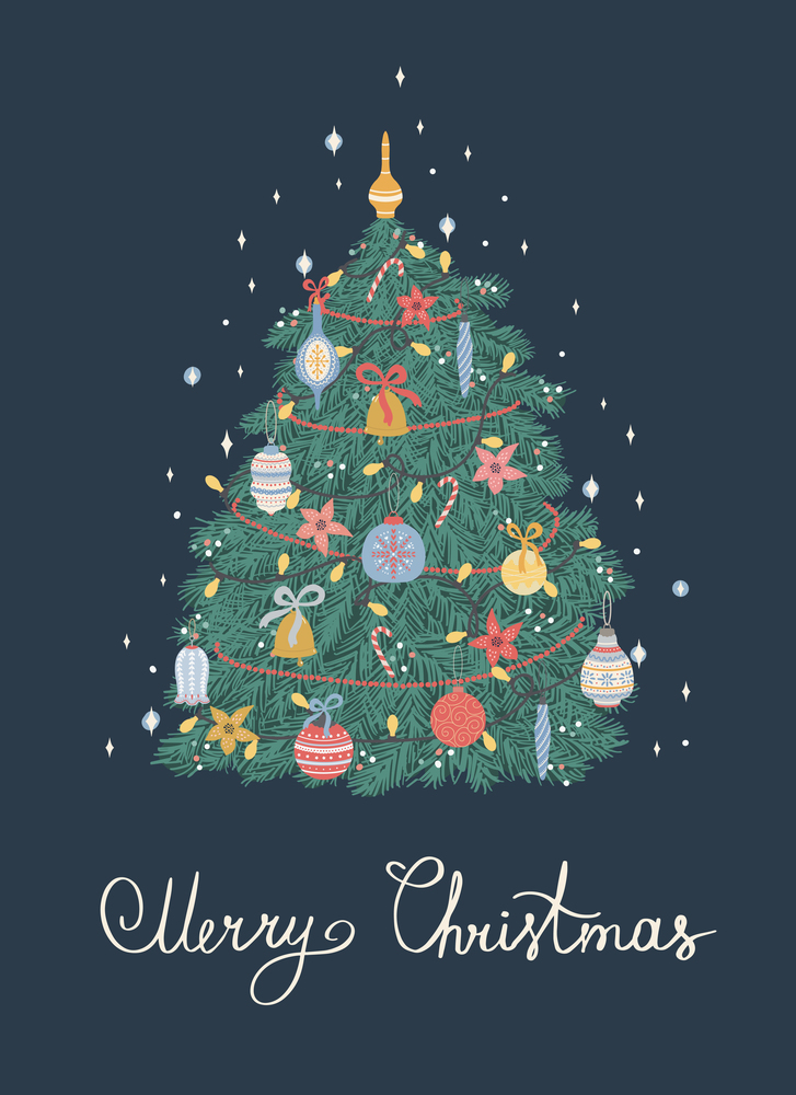 Christmas and Happy New Year illustration of Christmas tree. Vector design template.. Christmas and Happy New Year illustration of Christmas tree. Vector design template