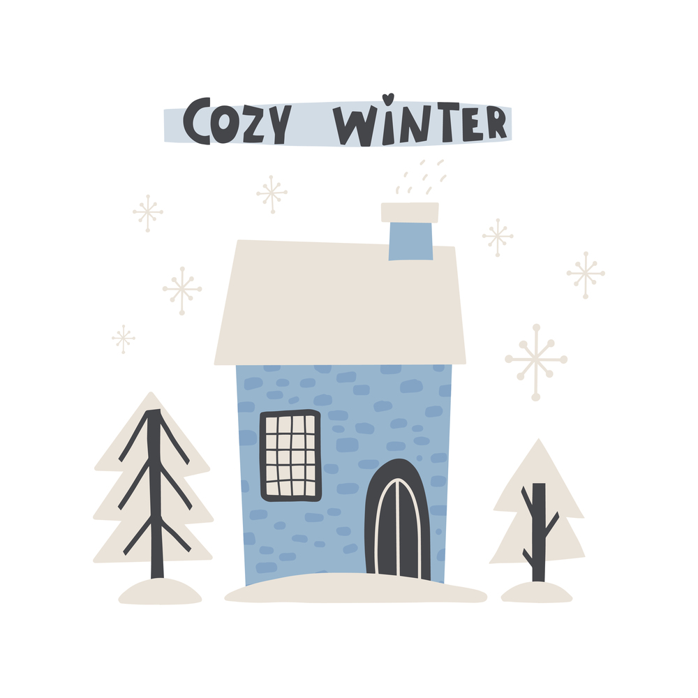 Cute Winter greeting card with lettering - cozy winter Vector illustration. Cute Winter greeting card with lettering - cozy winter. Vector illustration