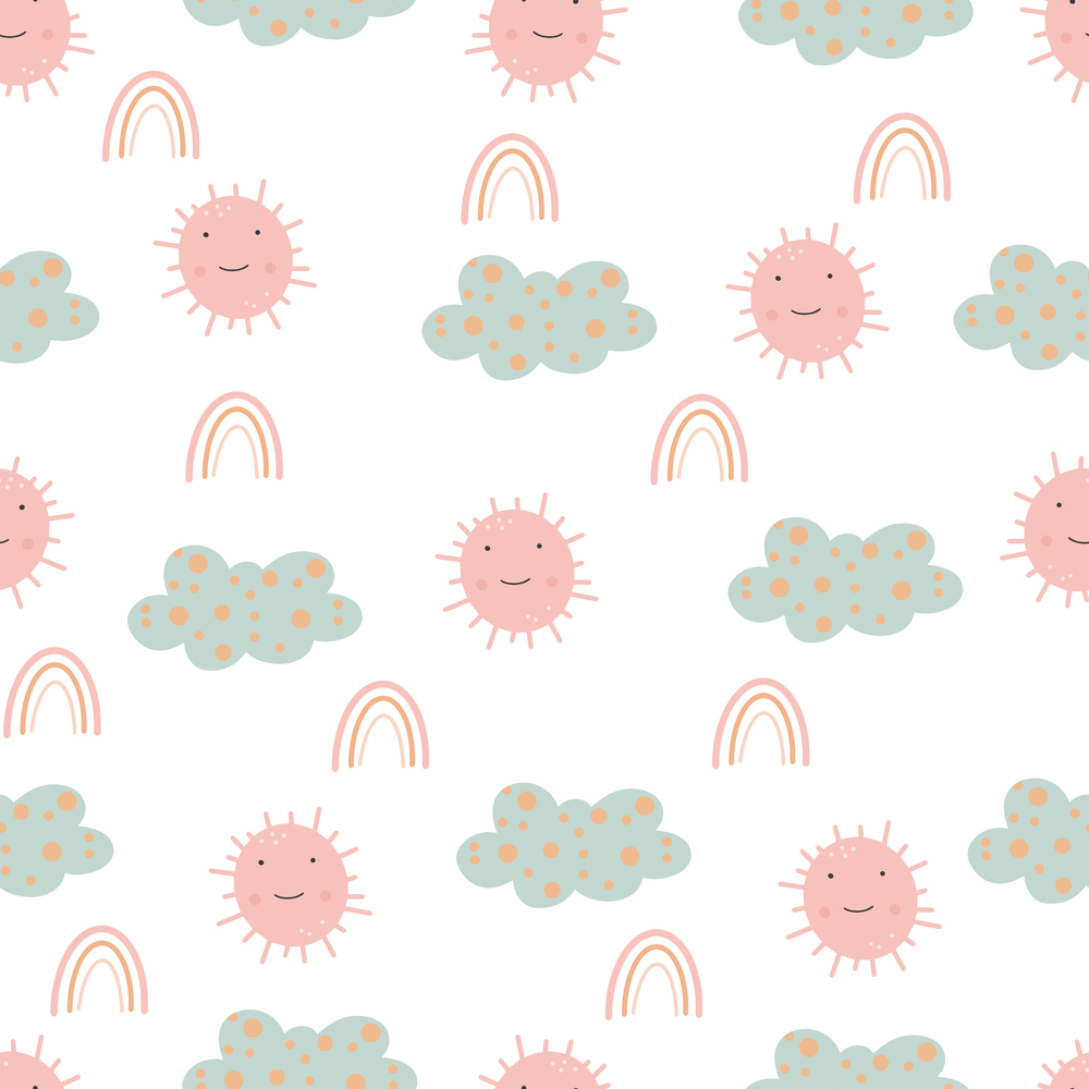 Cute seamless pattern with sun and clouds-hand drawn childish seamless pattern design Digital paper.. Cute seamless pattern with sun and clouds-hand drawn childish seamless pattern design Digital paper