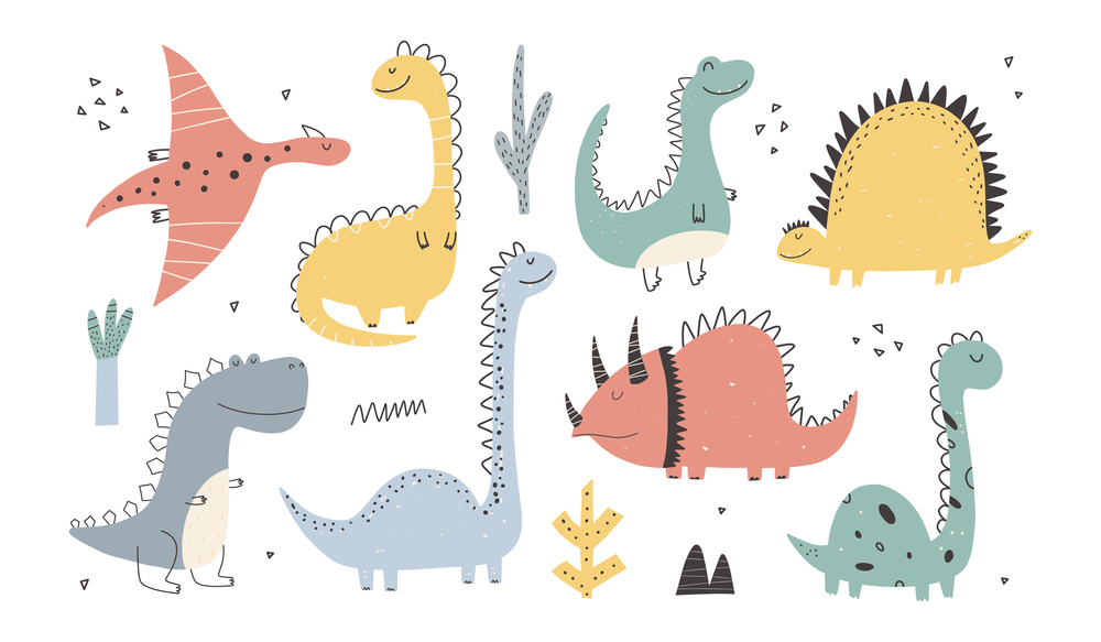 Cute Dinosaurs collection in cartoon style. Colorful cute baby illustration is ideal for a children&rsquo;s room Vector illustration Design element. Cute Dinosaurs collection in cartoon style. Colorful cute baby illustration