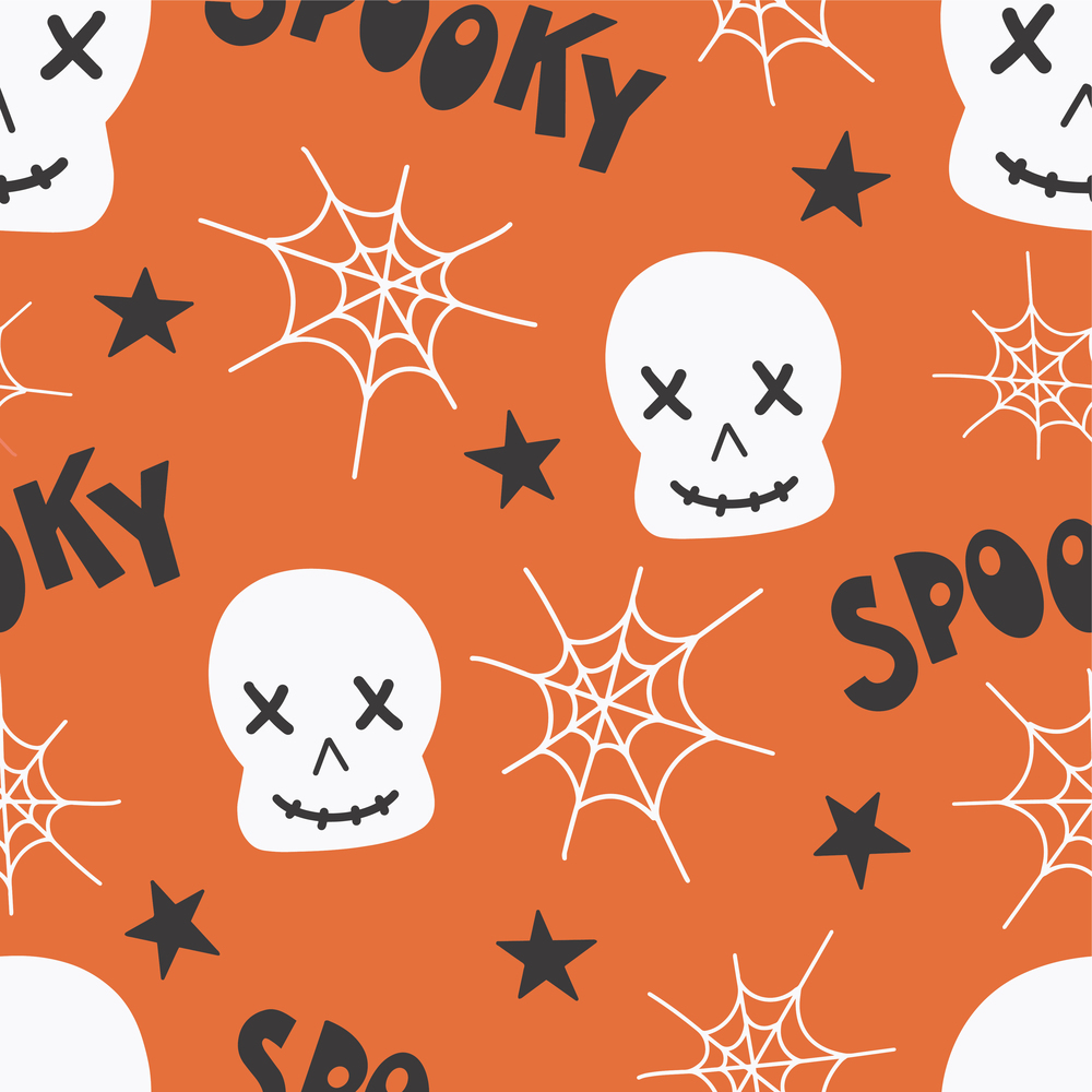 Halloween seamless pattern for design Halloween symbols skull, spider web, spooky-lettering. Digital paper. Halloween seamless pattern for design. Halloween symbols skull, spider web, spooky-lettering. Digital paper