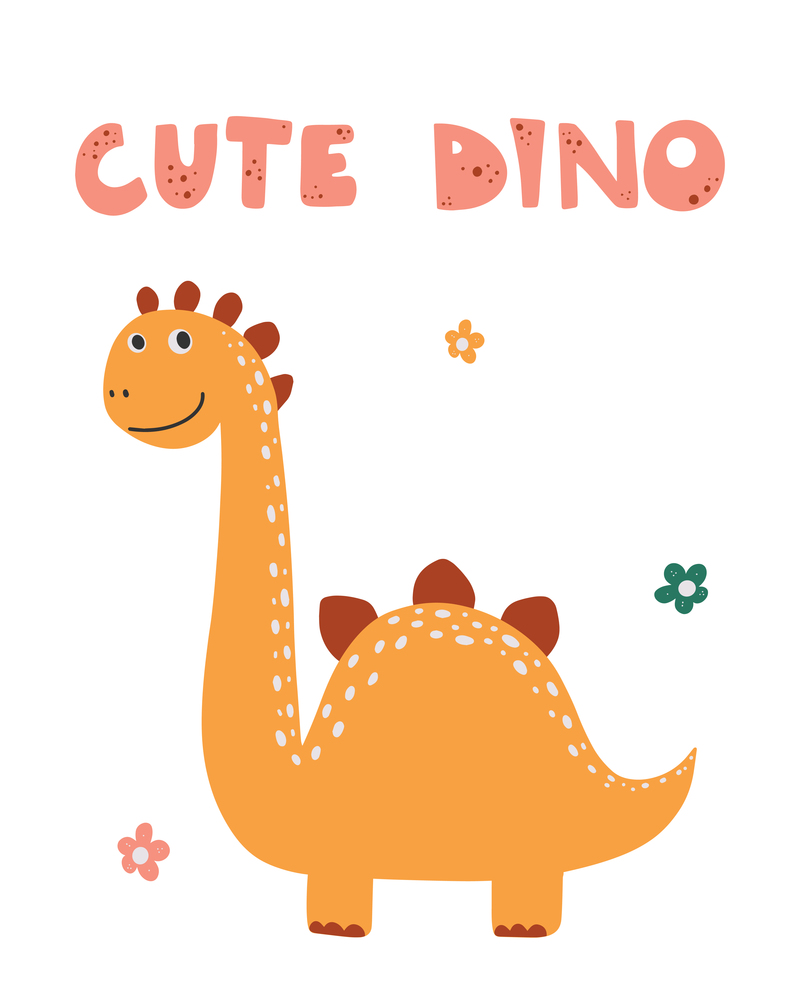 Cute dinosaur drawn as vector for tee print Ideal for cards, invitations, party, kindergarten, preschool and children. Cute dinosaur drawn as vector for tee print