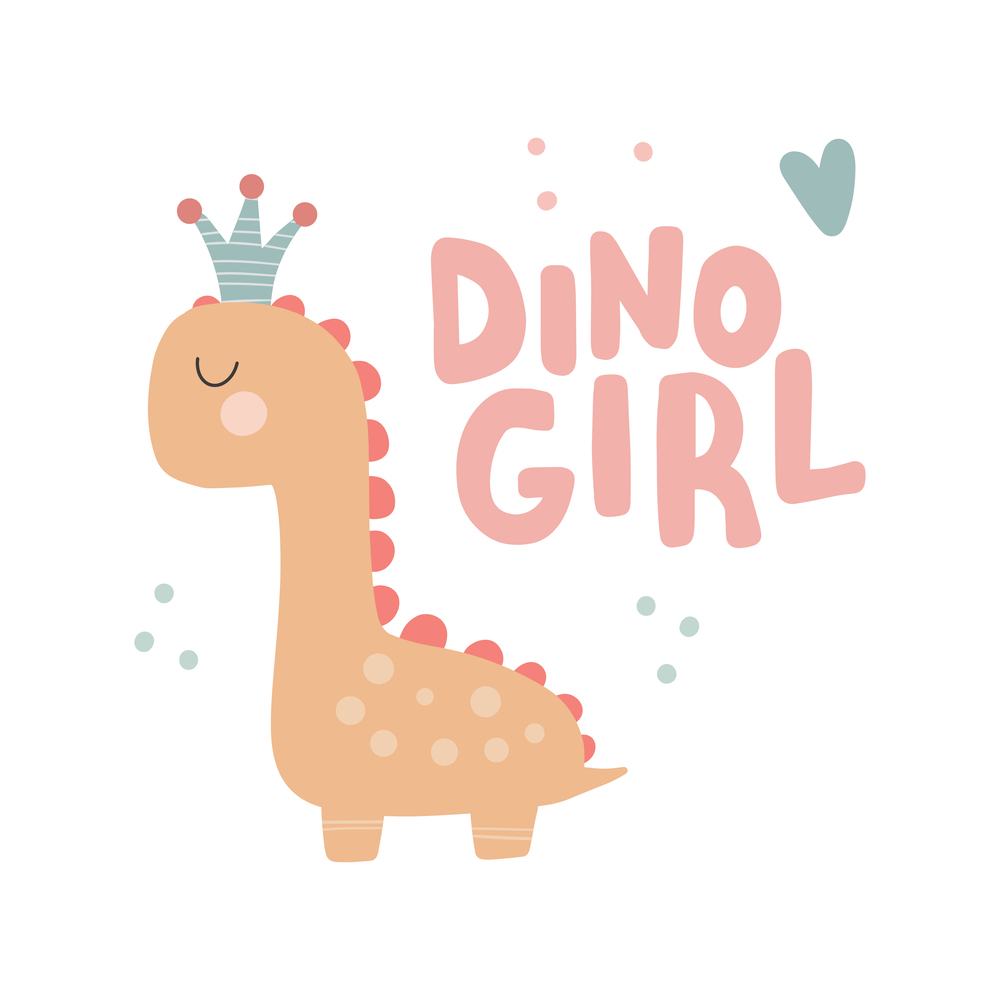 Dino baby princess with cute lettering. Simple nursery art for baby girl cute print. Vector illustration. Dino baby princess with cute lettering. Simple nursery art for baby girl cute print.