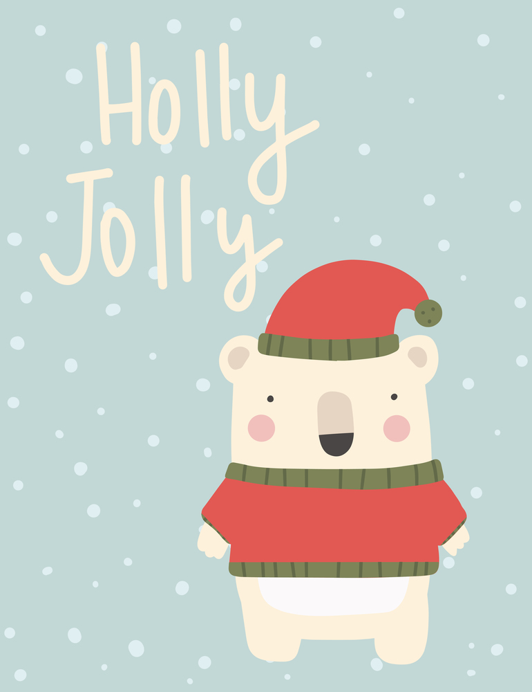 Christmas greeting card. Cute winter holidays postcard. Cartoon cute bear with wishes.Hand draw style vector illustration. Christmas greeting card. Cute winter holidays postcard. Cartoon cute bear with wishes.