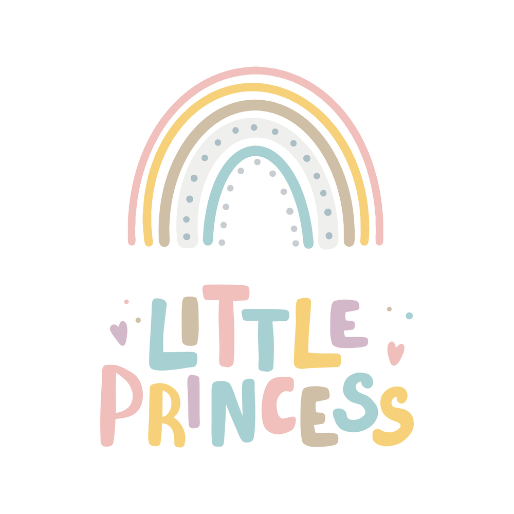 Little princess inspirational lettering card with rainbow Cute print. Little princess inspirational lettering card with rainbow
