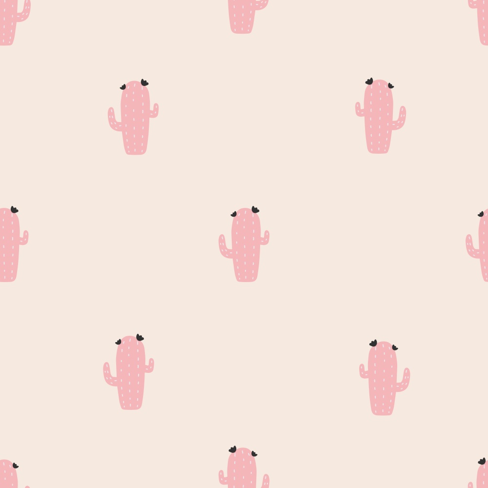 Seamless pattern pink cactus. Cartoon childish hand-drawn illustration.Colorful doodle in a limited palette for printing baby fabrics, packaging, wallpapers.. Seamless pattern set pink cactus. Cartoon childish hand-drawn illustration.
