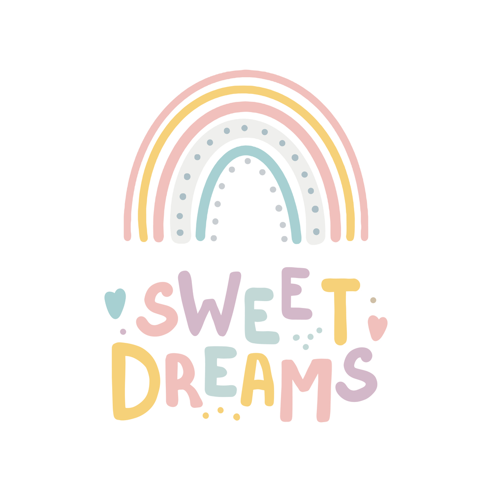 Rainbow boho style Sweet dreams lettering card Hand drawn lettering quote in cute calligraphy style. Slogan for print and poster design. Vector illustration. Rainbow boho style Sweet dreams lettering card cute print