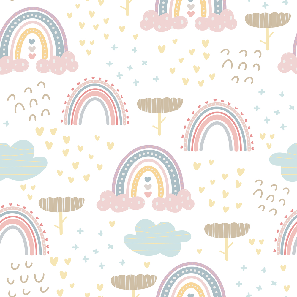 Cute rainbow patterns and lettering - enjoy every moment . Creative childish print for fabric, wrapping, textile, wallpaper, apparel.. Cute rainbow seamless patterns. Creative childish print for fabric, wrapping, textile, wallpaper, apparel.