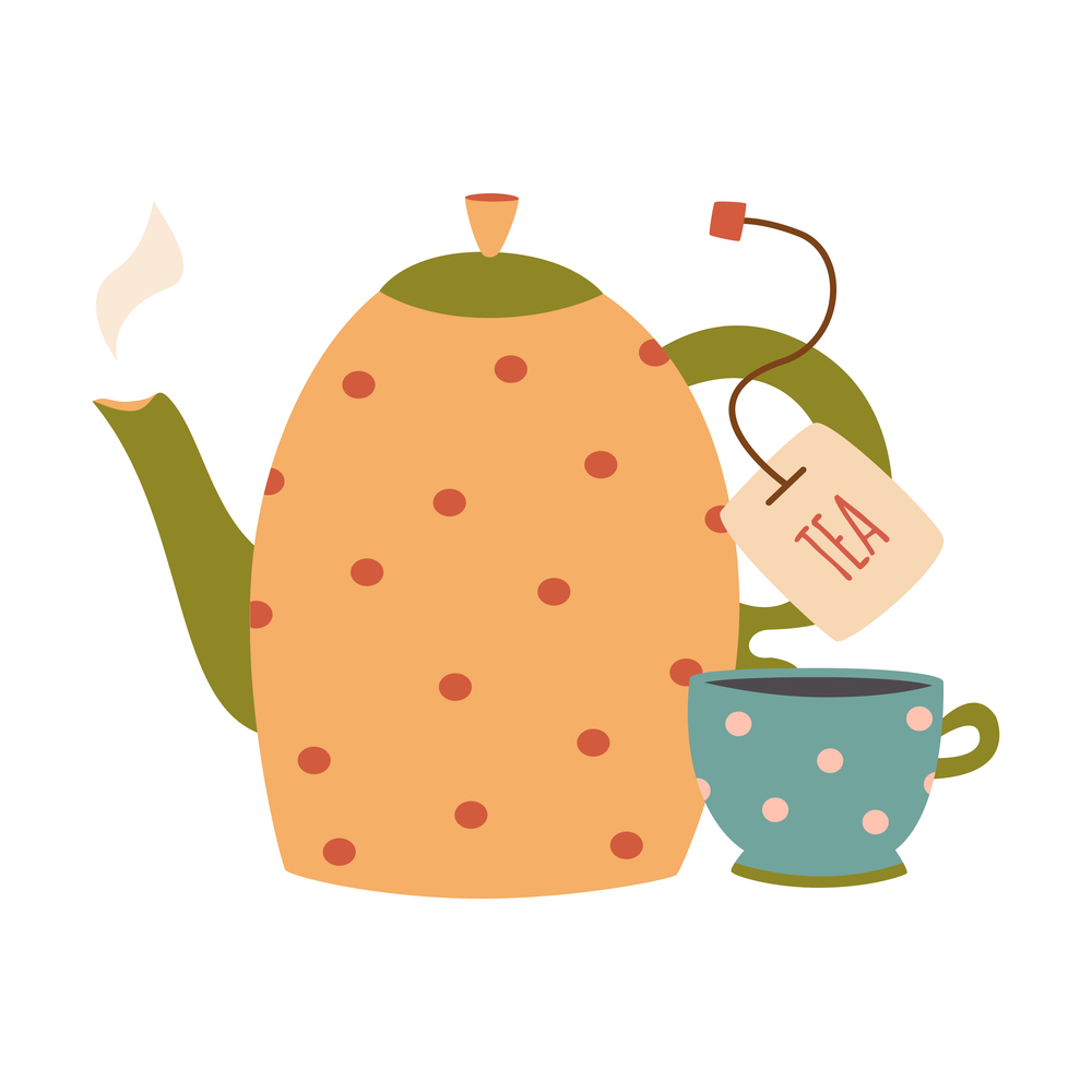 Cup and teapot. Dishes with ornaments, vector dishes for breakfast.Vector illustration. Cup and teapot. Dishes with ornaments, vector dishes for breakfast.