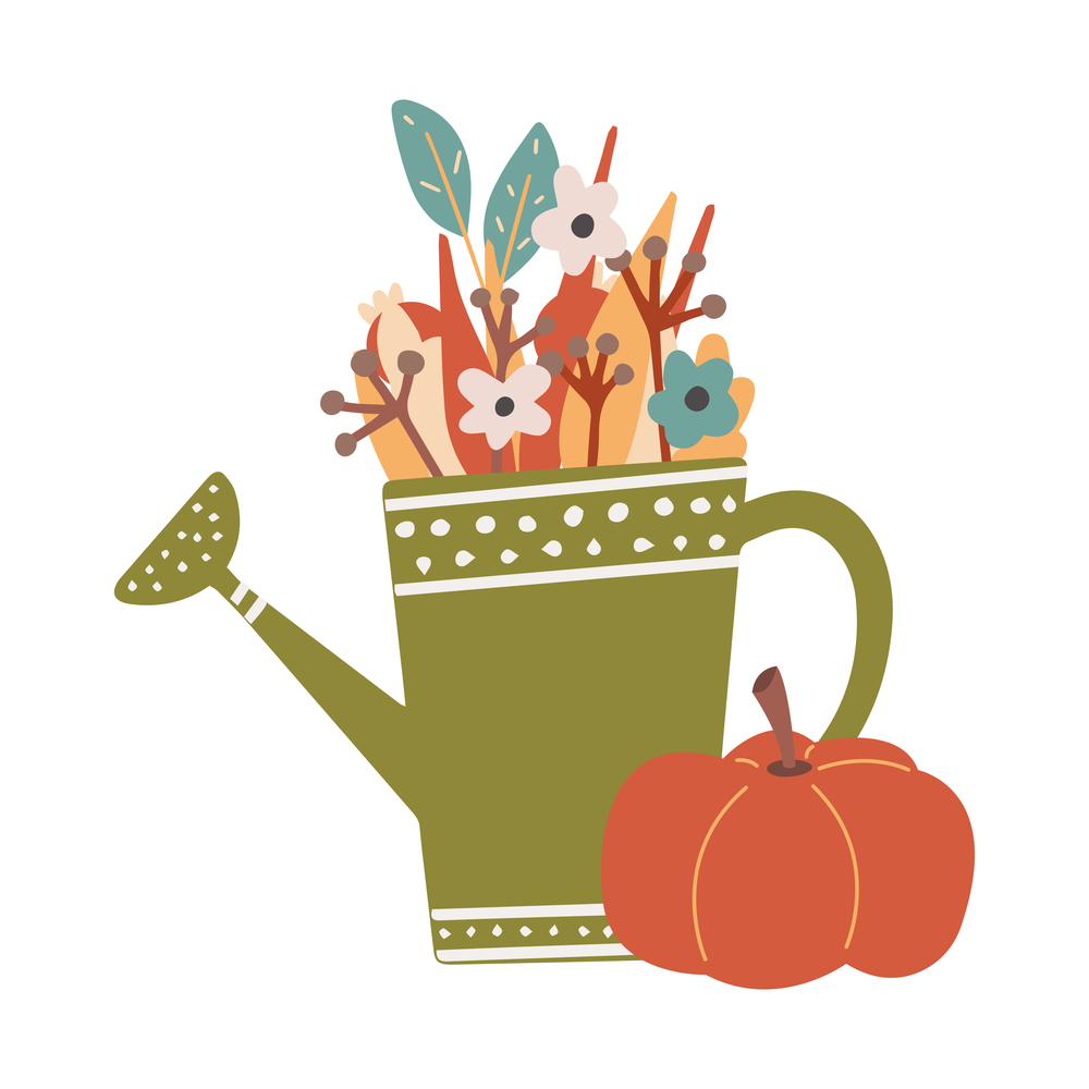 Cute fall clipart colourful watering can and pumpkin cozy design elements. Cute fall clipart colourful watering can and pumpkin