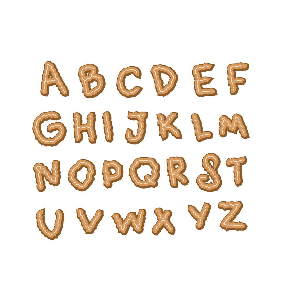Set of cookies style alphabet of latin letters. Perfect for poster, print, cafes and bakeries menu. Hand drawn vector illustration for decor and design.
