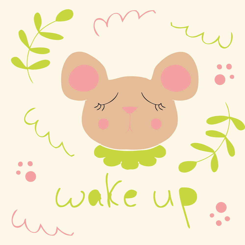 Wake up! Portrait of a cute sleeping mouse. Cartoon style. Hand drawn vector illustration. Design for T-shirt, textile and prints.