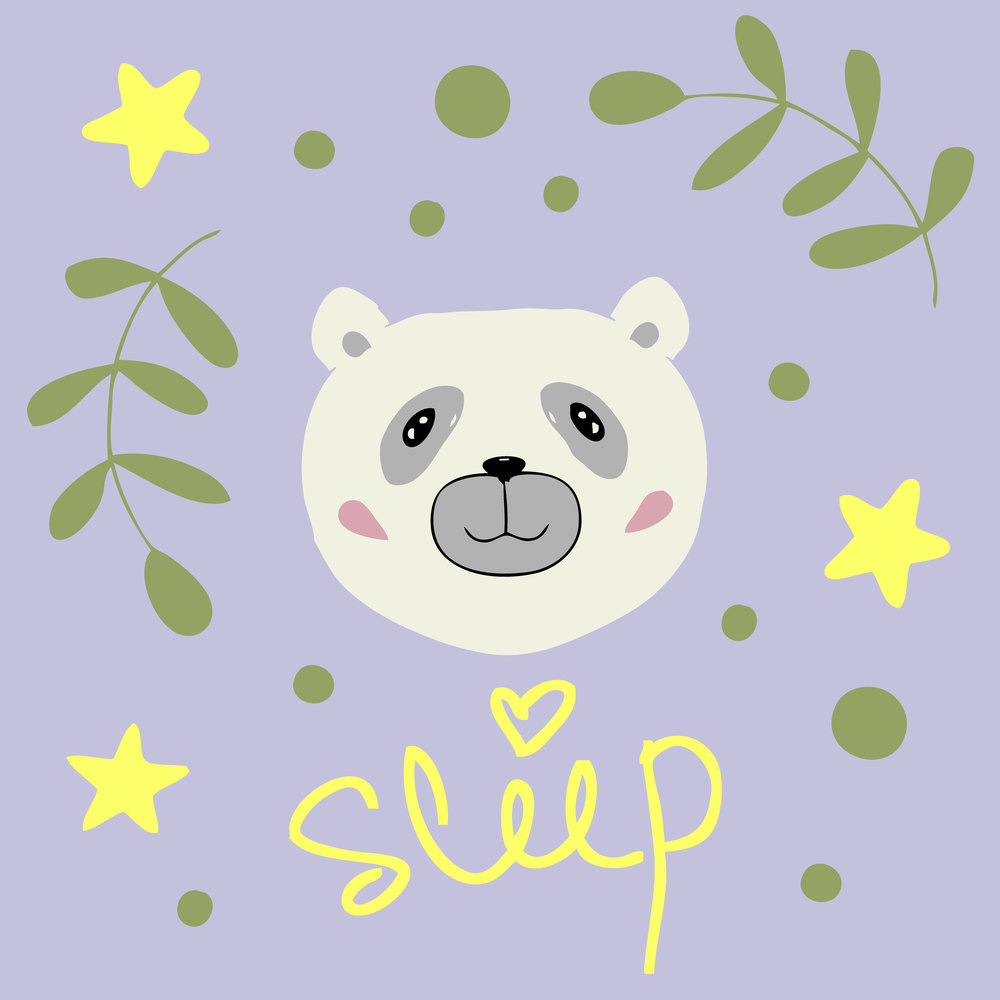 Portrait of a cute sleepy panda. Cartoon style. Hand drawn vector illustration. Design for T-shirt, textile and prints.