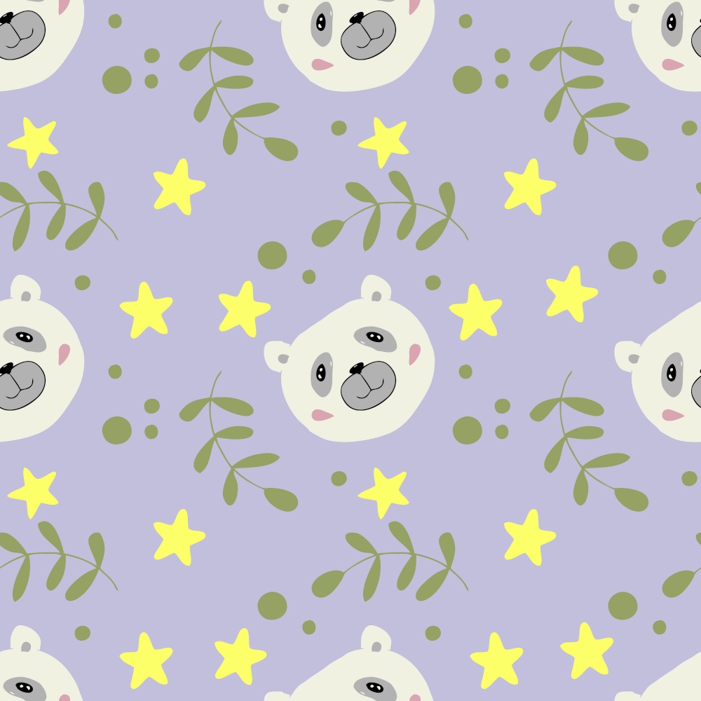Seamless pattern of a cute sleepy panda. Cartoon style. Hand drawn vector illustration. Design for T-shirt, textile and prints.