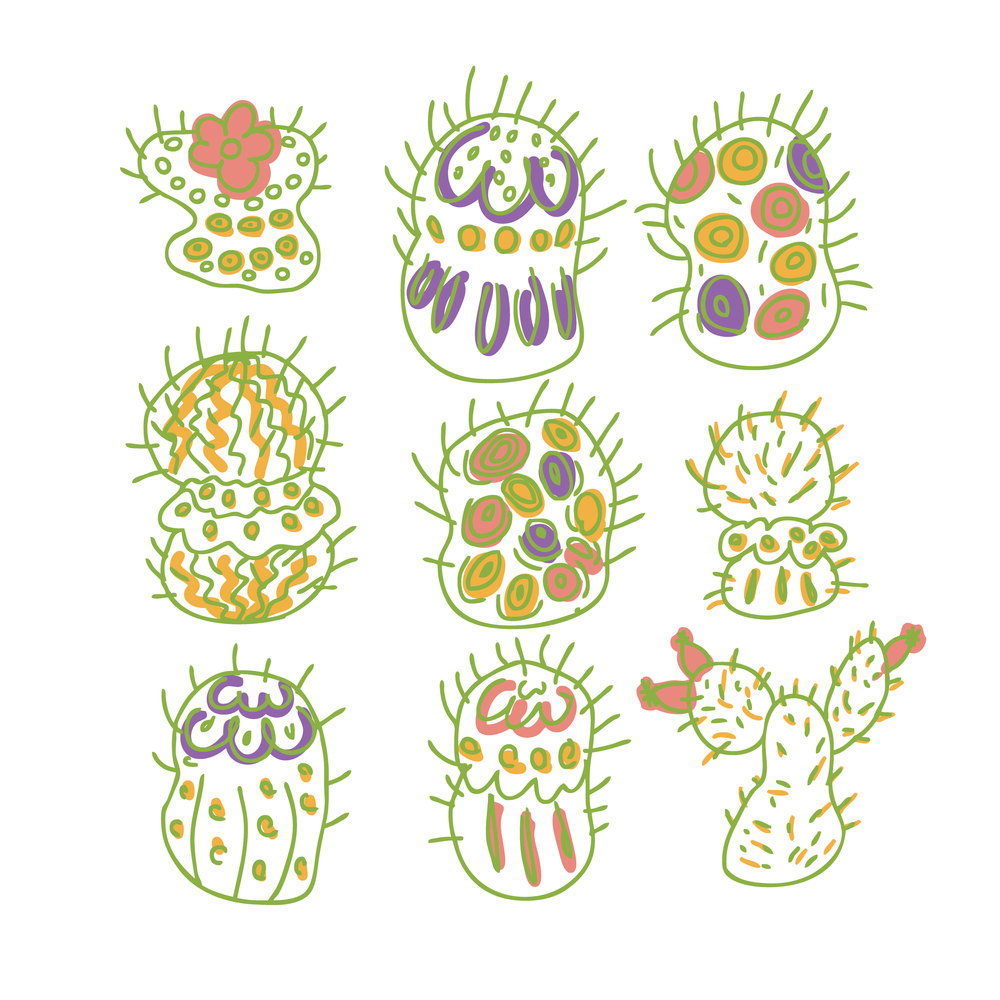 Free hand drawing vector collection of cacti doodles. Perfect for T-shirt, textile and prints. Hand drawn illustration for decor and design.