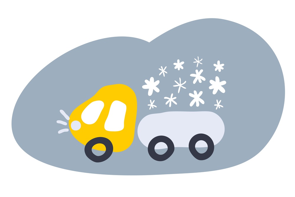 Hand drawn illustration of truck carrying snow. Perfect for T-shirt, textile, prints, decor and design.