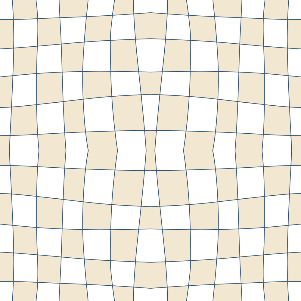 Checkered seamless background with distorted squares. Trippy grid retro checkerboard pattern in 1970s style. Chessboard vector illustration for decor and design.