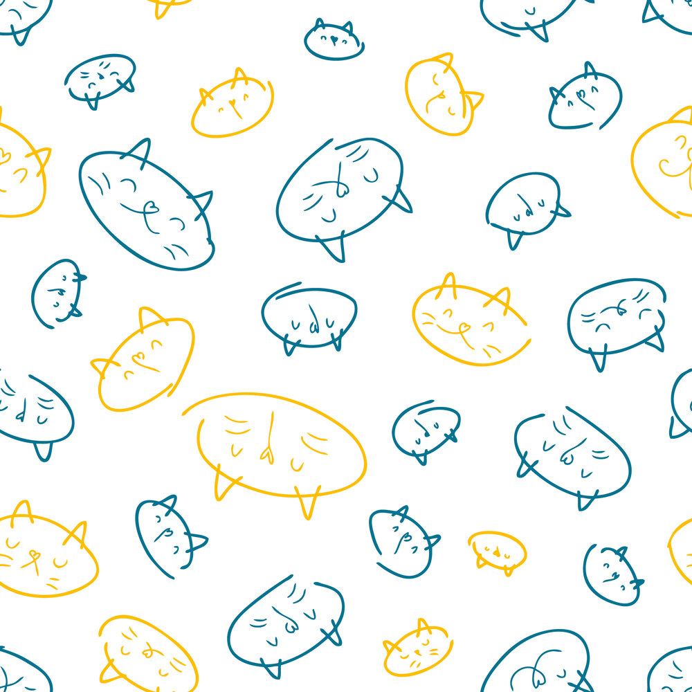 Hand drawn cats faces seamless pattern, great design for any purposes. Perfect for T-shirt, textile and print. Doodle vector background for decor and design.