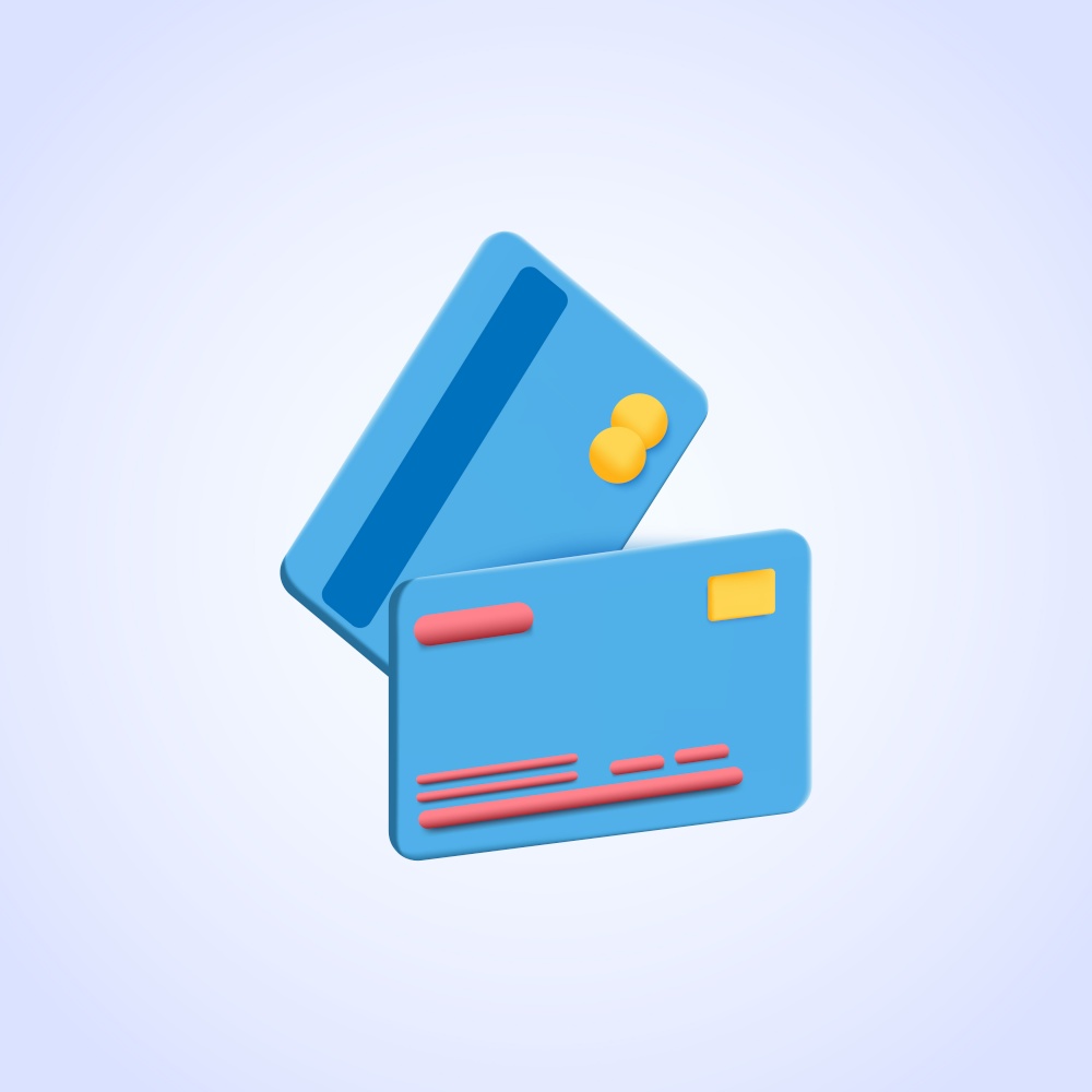 3d credit card on white background. Shopping online payment many purposes. Minimal cartoon icon. Vector illustration