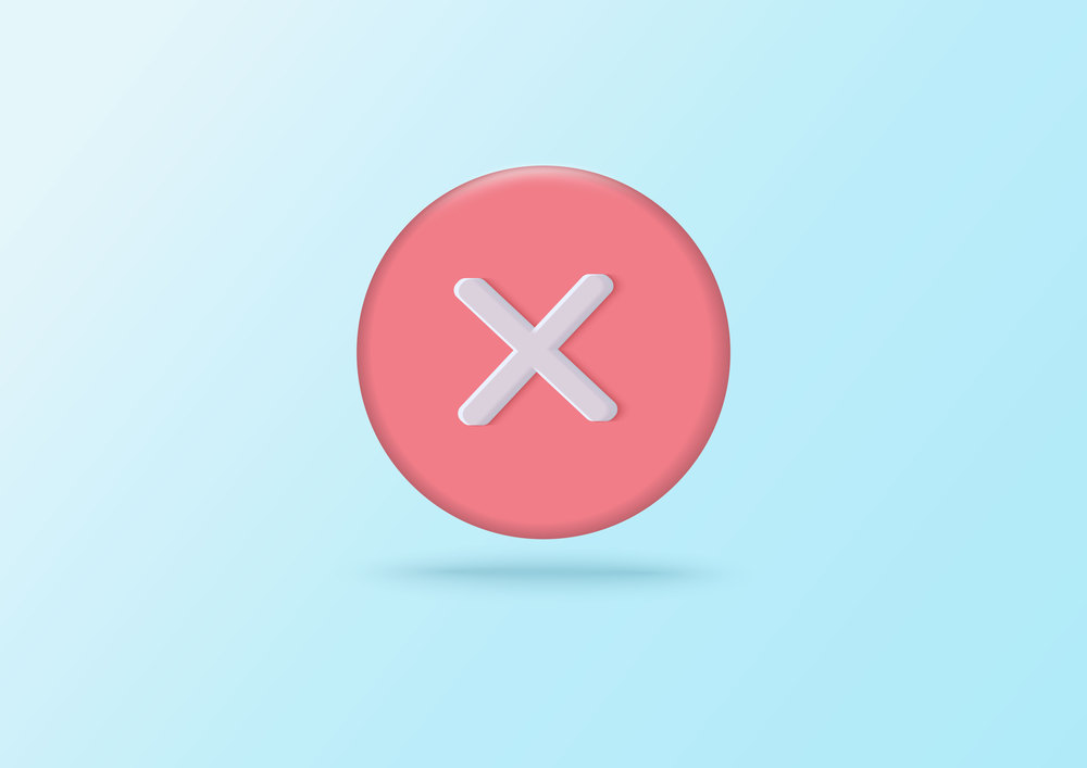3d check and cross icon on soft green pastel background. Circle symbols Yes button. Minimal cartoon icon. Vector illustration