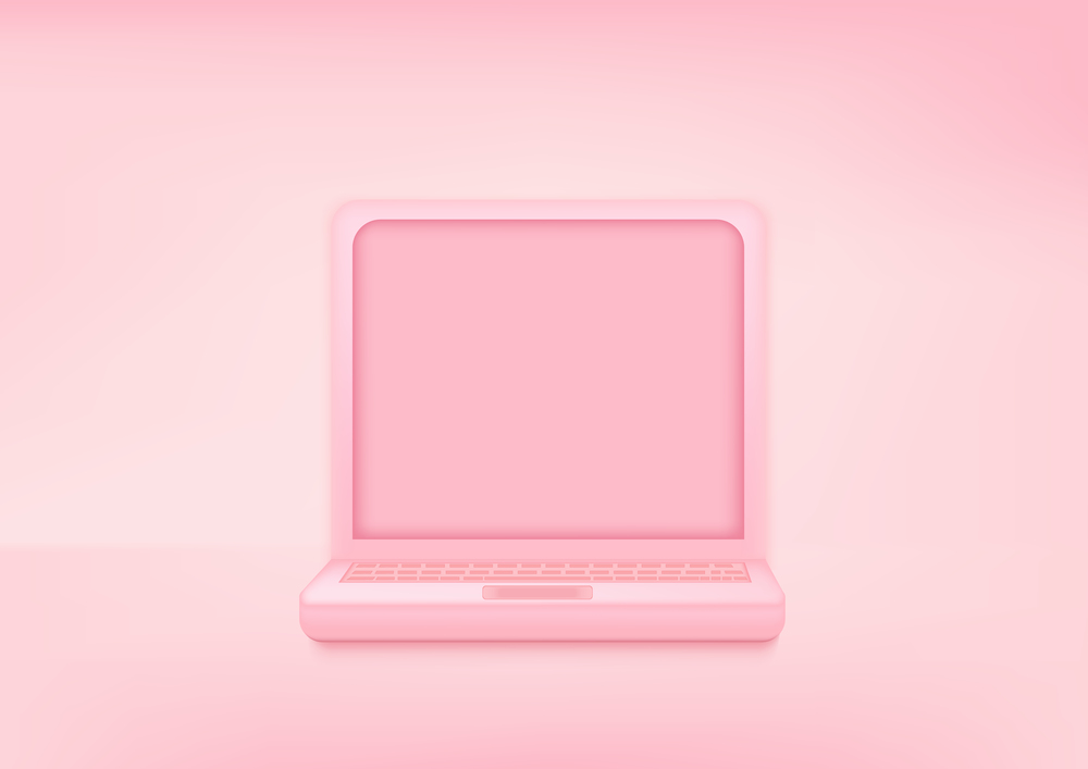3d computer on soft pink pastel background. Shopping online, sale, promotion, discount. Minimal cartoon icon. Vector illustration