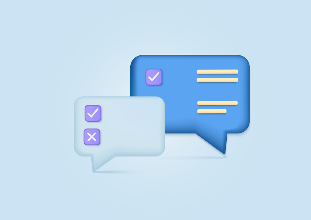 3d chat bubbles on light blue pastel background. Communication, social media messagtes. Minimal cartoon icon. Vector illustration