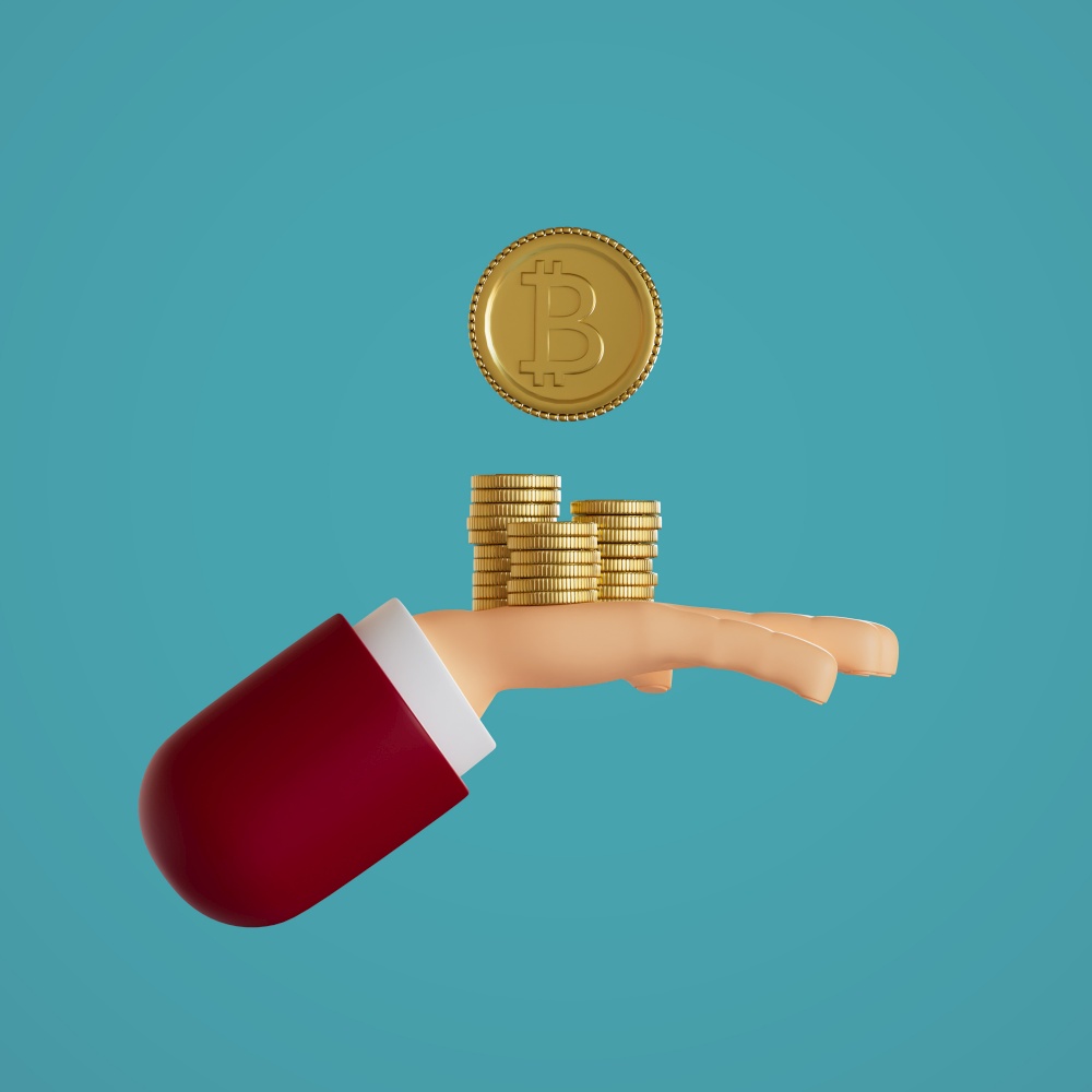 hands outstretched, there are crypto coins. 3D, Render, illustration