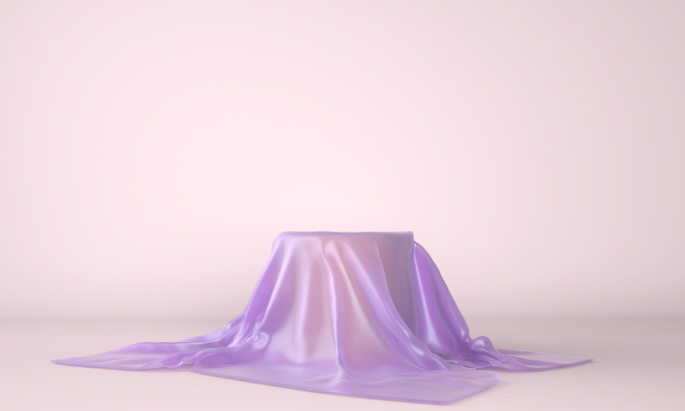 Empty podium covered with lilac cloth. 3d.. Empty podium covered with lilac cloth. 3d illustration