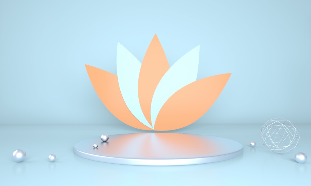Product display podium decorated with leaves on pastel background, 3d.. Product display podium decorated with leaves on pastel background, 3d illustration