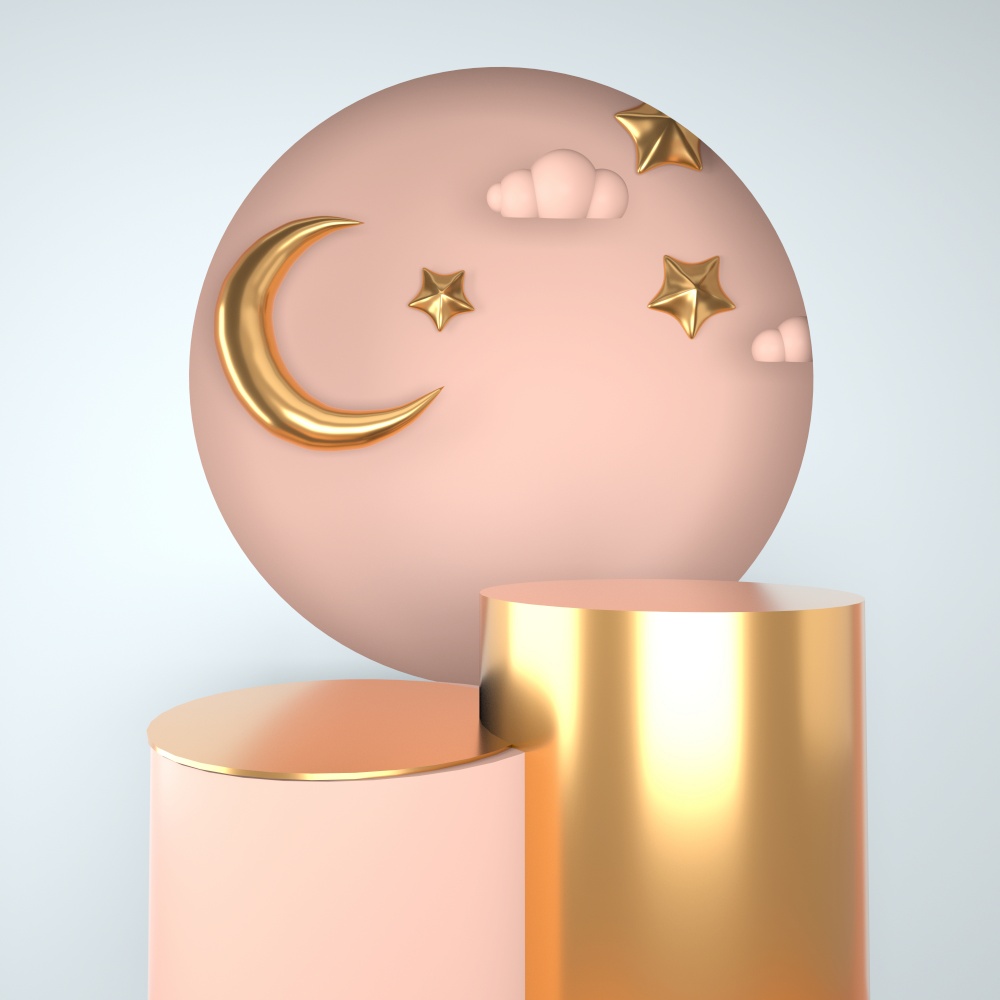 Ramadan Kareem greeting template with moon. Podium, stand on holiday light background for advertising products - 3d.. Ramadan Kareem greeting template with moon. Podium, stand on holiday light background for advertising products - 3d render illustration for cards, greetings.