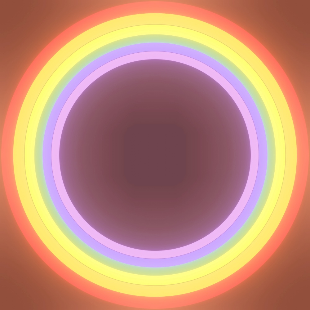 3d Colorful Neon Circles, Shining on Dark Background Rainbow Colored Rings. 3d Colorful Neon Circles, Shining on Dark Background Rainbow Colored Rings.