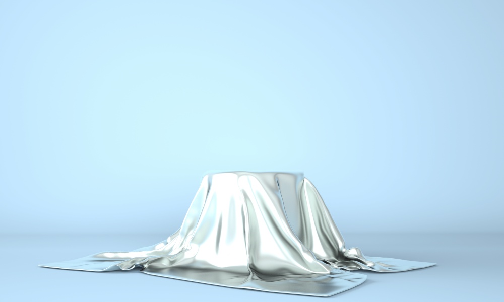 Empty podium covered with silver cloth. 3d.. Empty podium covered with silver cloth. 3d illustration