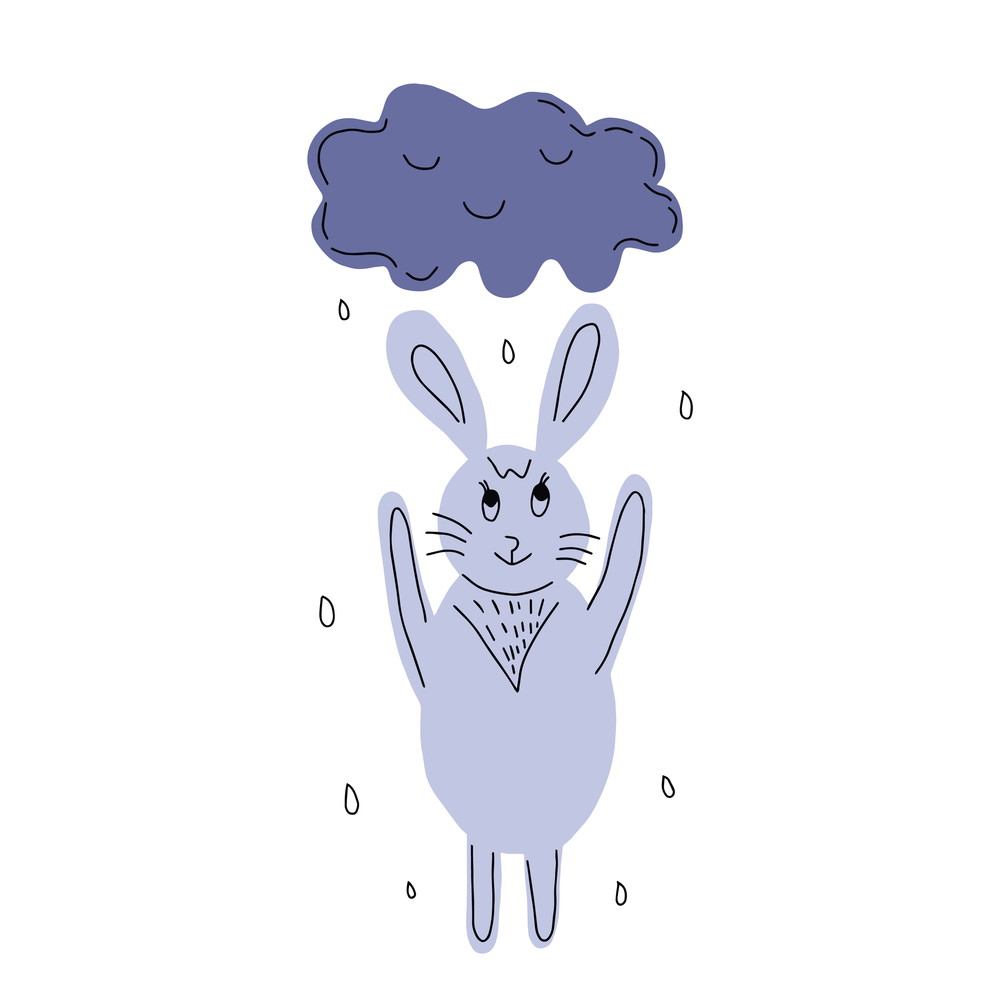 cute rain cloud and bunny. Doodle style vector. cute rain cloud and bunny. Doodle style vector illustration