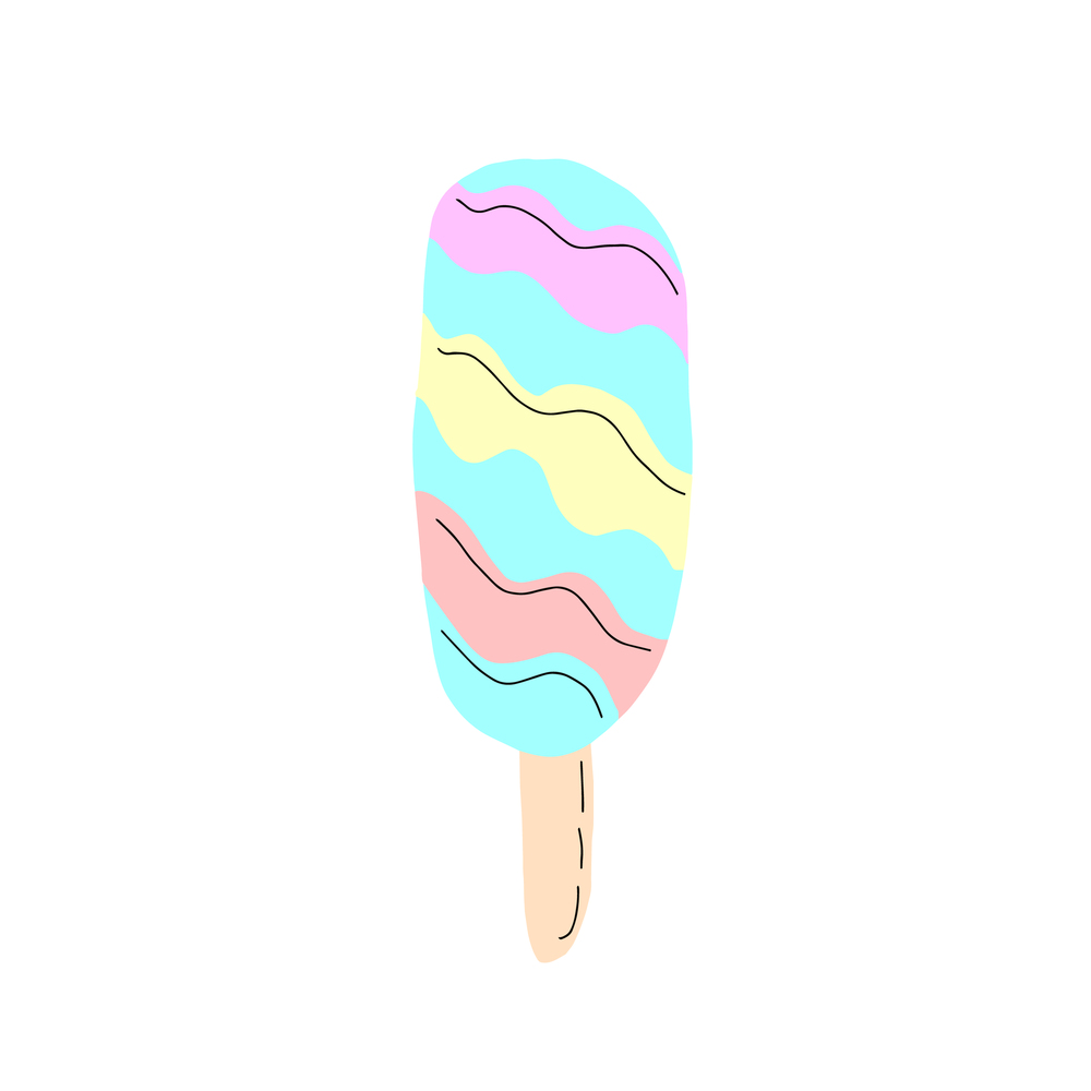 colorful ice cream on a stick, Hand drawn, doodles. ice cream stick, vector illustration, Hand drawn, doodles