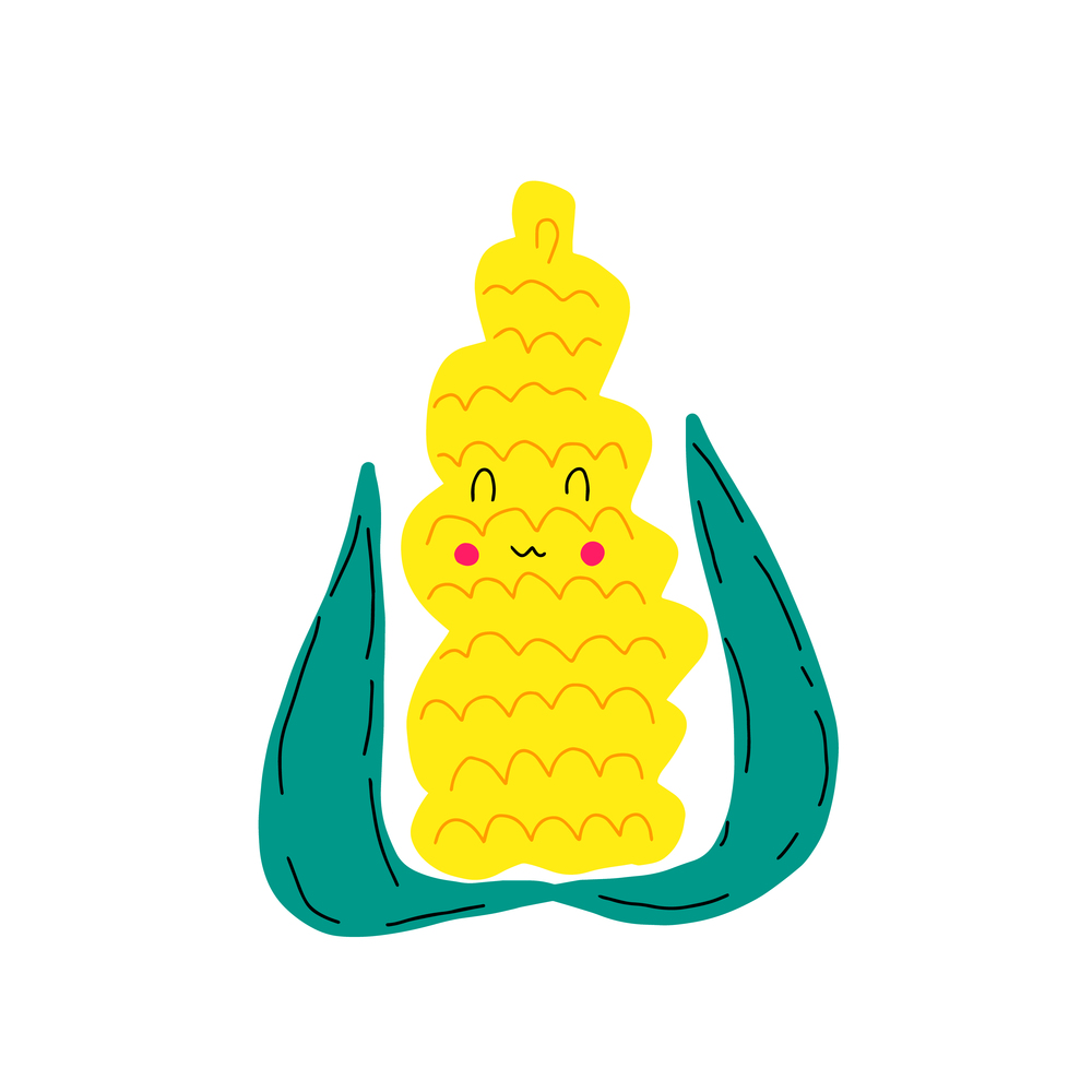 Corn. Cute funny corn in cartoon style. Vector isolate on white background. Corn. Cute funny corn in cartoon style. Vector isolate on white background Hand drawn, doodles