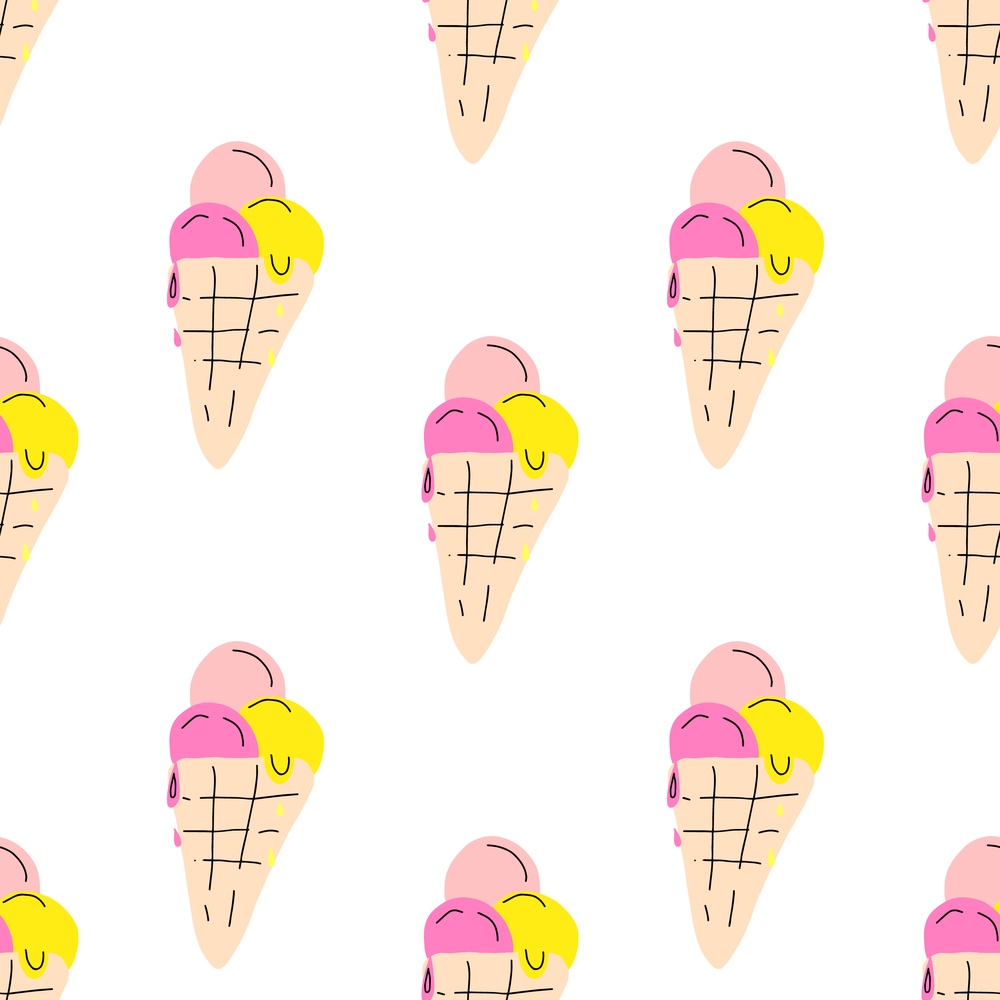 Cute seamless pattern with hand drawn ice cream for summer prints, posters, wrapping paper, backgrounds, wallpaper, scrapbooking, textile, kids fashion, stationary. Vector.. Cute seamless pattern with hand drawn ice cream for summer prints, posters, wrapping paper, backgrounds, wallpaper, scrapbooking, textile, kids fashion, stationary. Vector illustration.