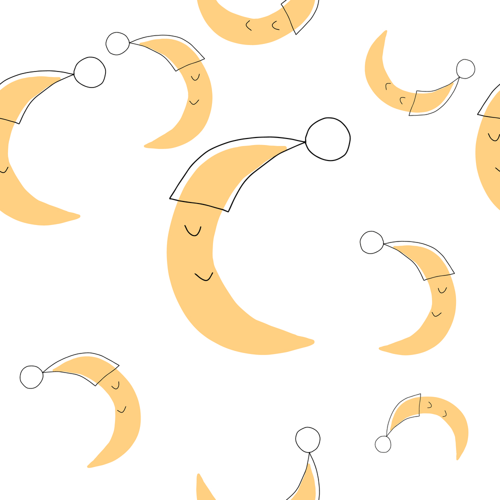 Cute sky pattern. Seamless vector design with smiling, sleeping moon. Pattern for prints, posters, wrapping paper, backgrounds, wallpaper, scrapbooking, textile, kids fashion stationary. Cute sky pattern. Seamless vector design with smiling, sleeping moon. Pattern for prints, posters, wrapping paper, backgrounds, wallpaper, scrapbooking, textile, kids fashion, stationary. Hand drawn.