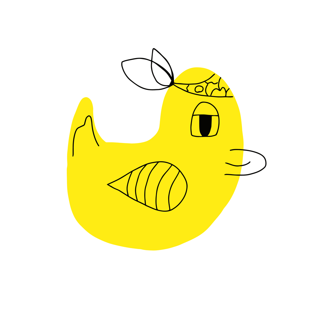 Cute yellow duck, vector illustration. Children&rsquo;s rubber toy. Bird, doodles, hand-drawn.. Cute yellow duck, vector illustration. Children&rsquo;s rubber toy. Bird, doodles, hand-drawn. Vector illustration.