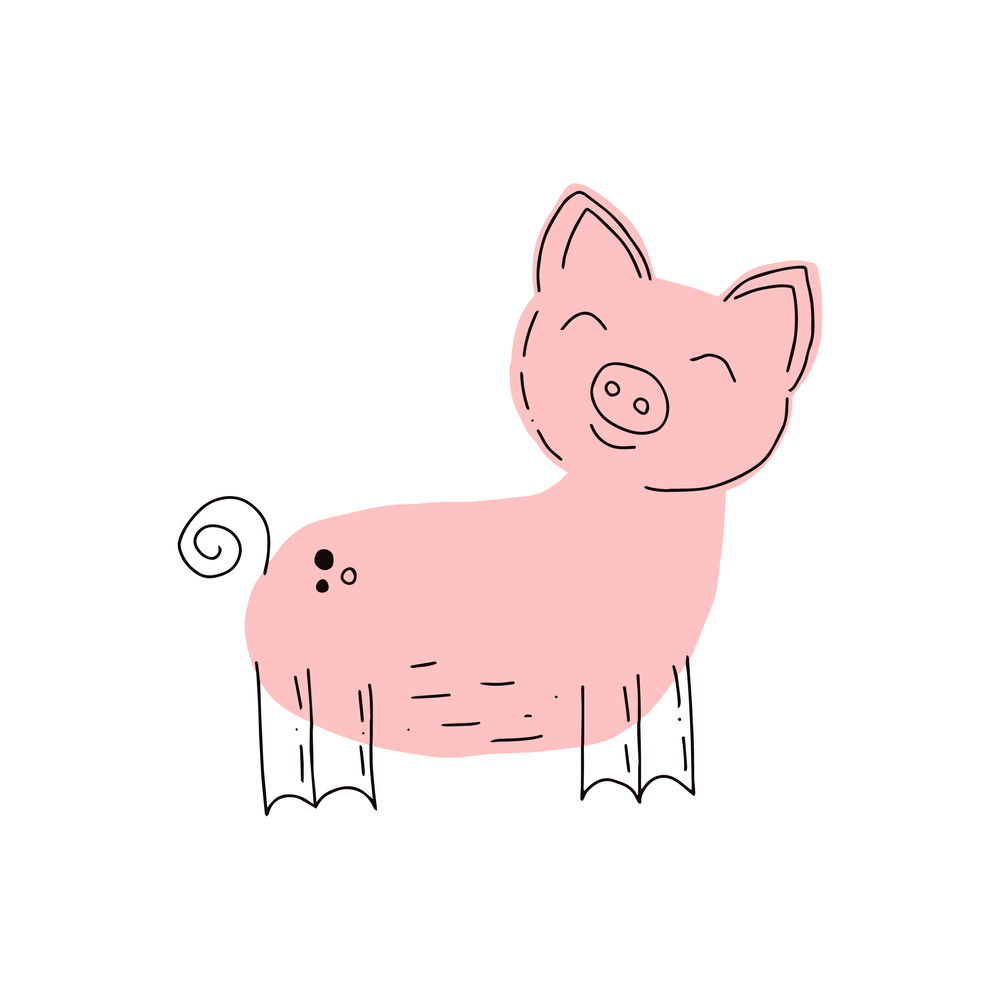Cute pig vector print, hand drawn, doodles. Cute pig vector print, hand drawn, doodle