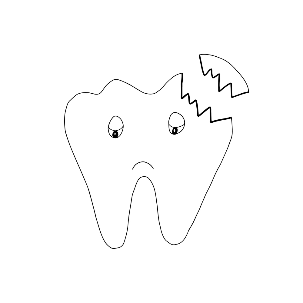 Tooth molar with caries. Sick tooth icon. Vector illustration of a human tooth. Hand drawn tooth with a hole.. Tooth with caries. Sick tooth icon. Vector illustration of a human tooth. Hand drawn tooth with a hole.