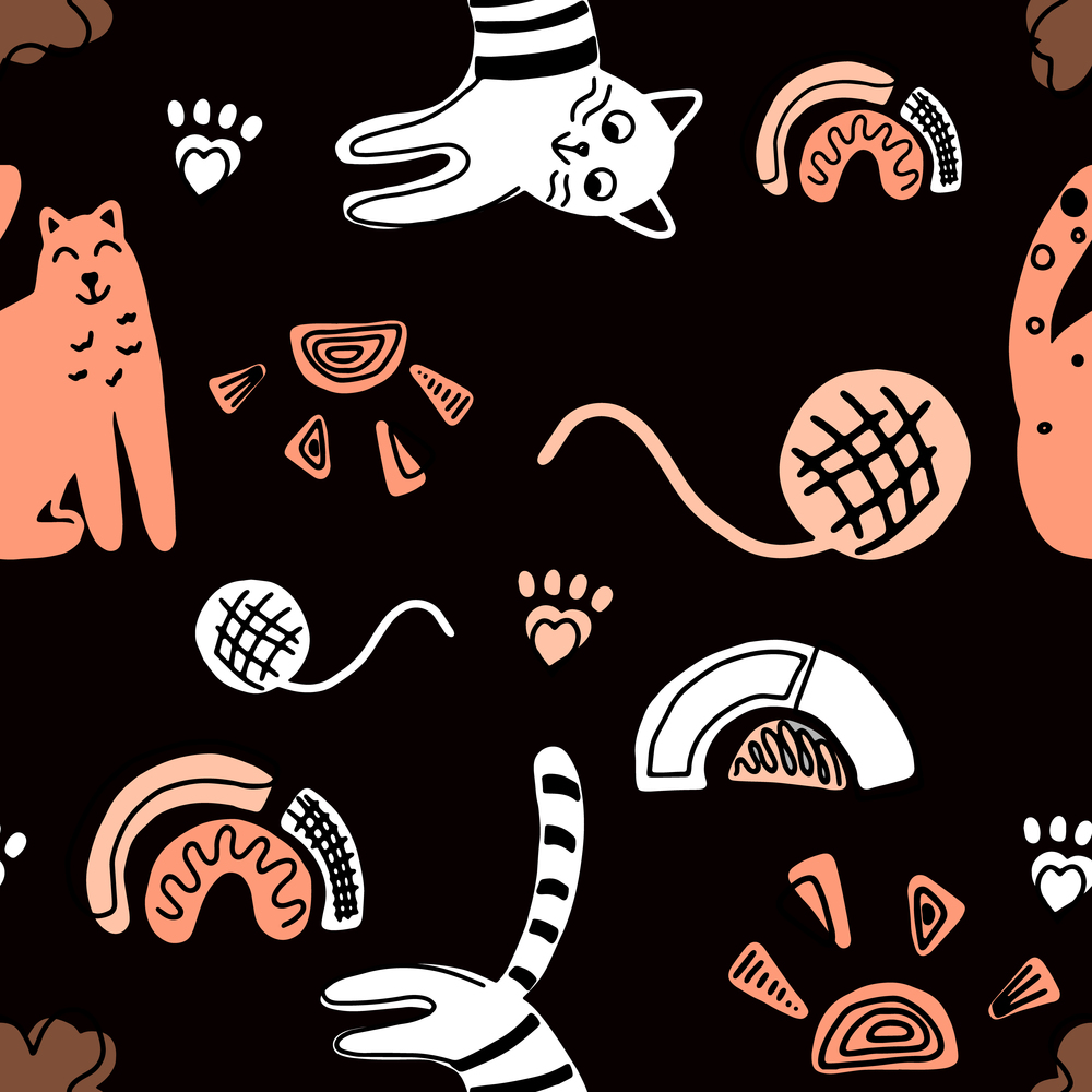 Seamless pattern with funny cats. Vector illustration. It can be print and used as wallpaper, packaging, wrapping paper, fabric and etc.. Seamless pattern with cute funny cats. Vector illustration. It can be print and used as wallpaper, packaging, wrapping paper, fabric and etc.