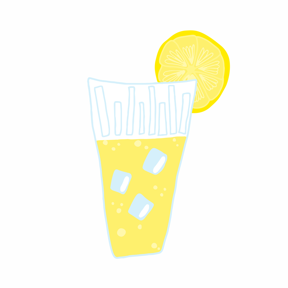 Hand drawn glass with soda, lemonade, cold tea or juice with ice and lemon slice. Vector illustration, doodle. Hand drawn glass with soda, lemonade, cold tea or juice with ice and lemon slice. Vector illustration, doodle.