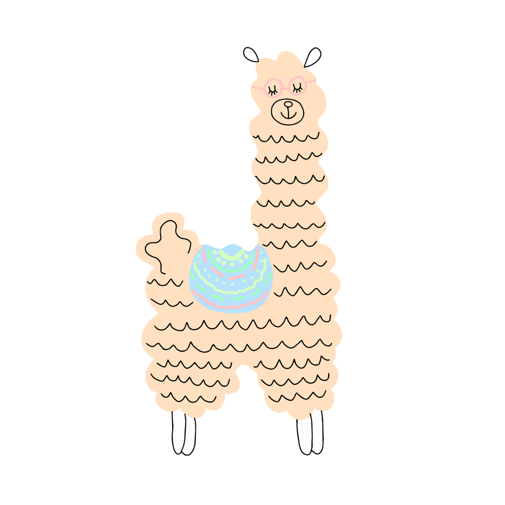 Vector cute llama or alpaca illustration. Funny animal. Vector cute llama or alpaca illustration. Funny animal. Hand drawn, doodles