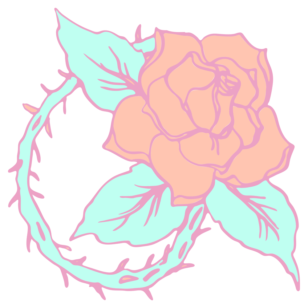 Rose with thorns hand drawn vector isolated.. Rose with thorns hand drawn vector